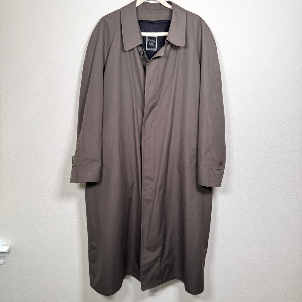 Christian Dior Monsieur Men Vintage Lined Long Trench Coat Size 42R Wool Cotton
